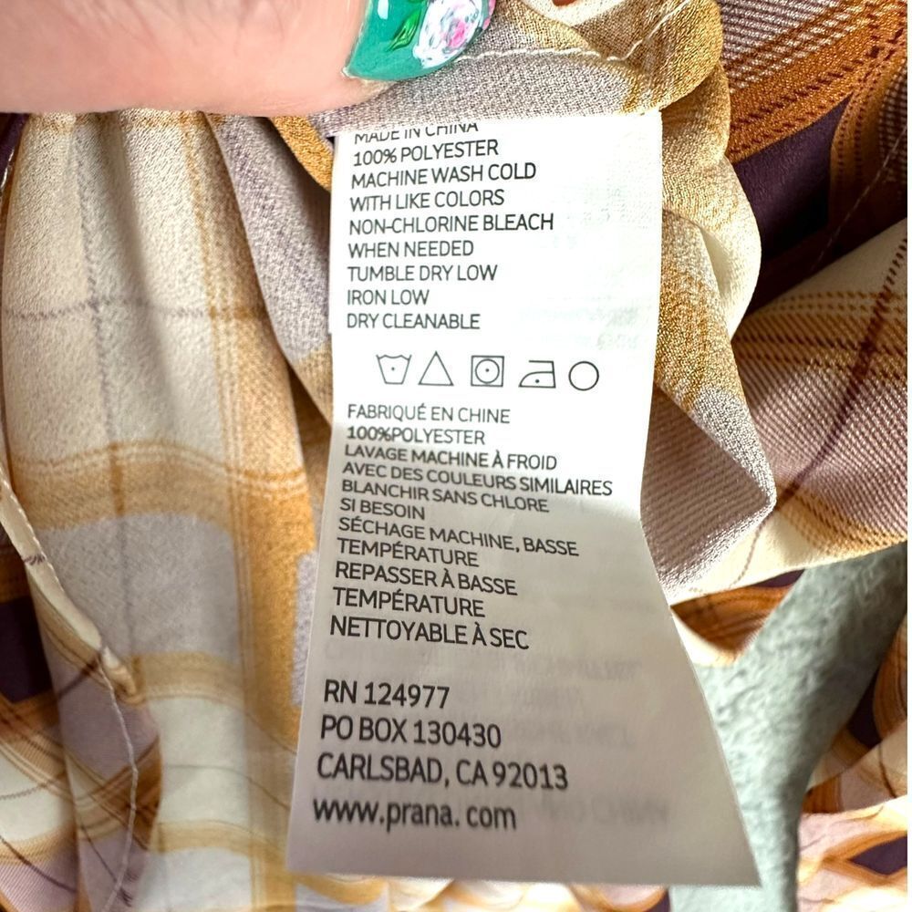 prAna Flint Maxi Shirt Plaid‎ Dark Umber Women's sz Large NWT Flowy Sheer Tunic - Picture 4 of 7